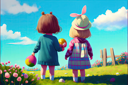 Which one do you want. happy girl holding easter painted eggs. kid wear bunny ears. child in rabbit costume. spring holiday fun. happy easter. egg hunting. childhood happiness. Getting ready for Easterの素材