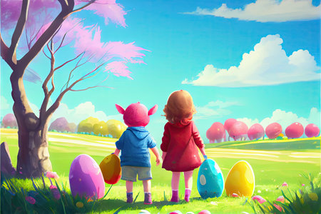Which one do you want. happy girl holding easter painted eggs. kid wear bunny ears. child in rabbit costume. spring holiday fun. happy easter. egg hunting. childhood happiness. Getting ready for Easterの素材