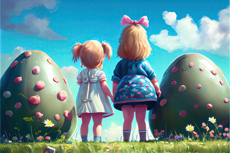 Which one do you want. happy girl holding easter painted eggs. kid wear bunny ears. child in rabbit costume. spring holiday fun. happy easter. egg hunting. childhood happiness. Getting ready for Easterの素材