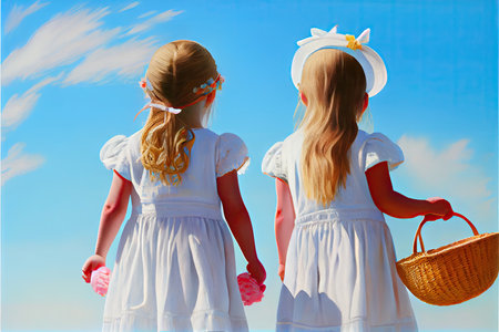 Which one do you want. happy girl holding easter painted eggs. kid wear bunny ears. child in rabbit costume. spring holiday fun. happy easter. egg hunting. childhood happiness. Getting ready for Easterの素材