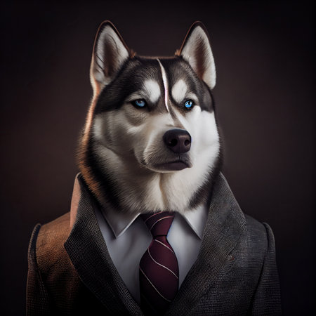Husky dressed in a formal suit. Generative AIの素材