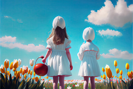Which one do you want. happy girl holding easter painted eggs. kid wear bunny ears. child in rabbit costume. spring holiday fun. happy easter. egg hunting. childhood happiness. Getting ready for Easterの素材