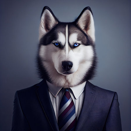 Husky dressed in a formal suit. Generative AIの素材