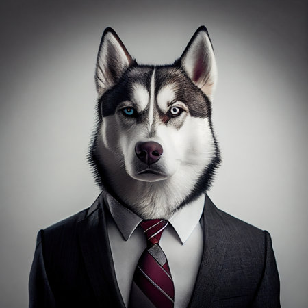 Husky dressed in a formal suit. Generative AIの素材