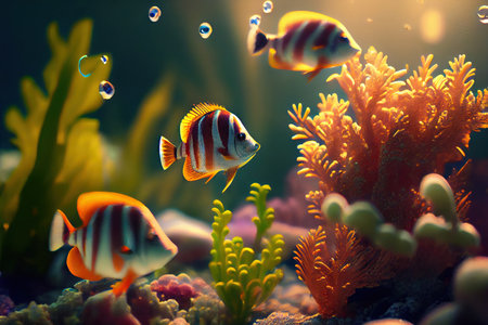 Colorful tropical fish swimming in the ocean. Generative AIの素材
