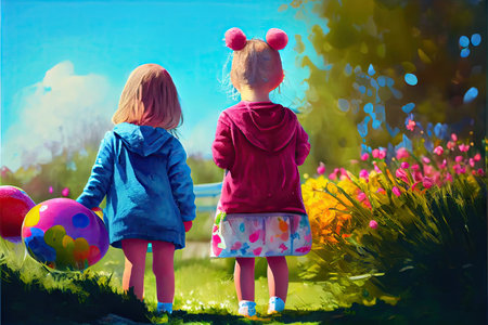 Which one do you want. happy girl holding easter painted eggs. kid wear bunny ears. child in rabbit costume. spring holiday fun. happy easter. egg hunting. childhood happiness. Getting ready for Easterの素材