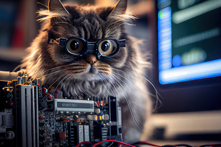 Mysterious cat hacker. Generative AIの素材