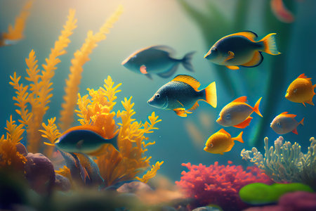 Colorful tropical fish swimming in the ocean. Generative AIの素材