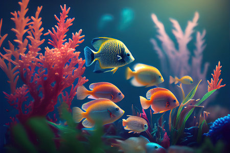 Colorful tropical fish swimming in the ocean. Generative AIの素材