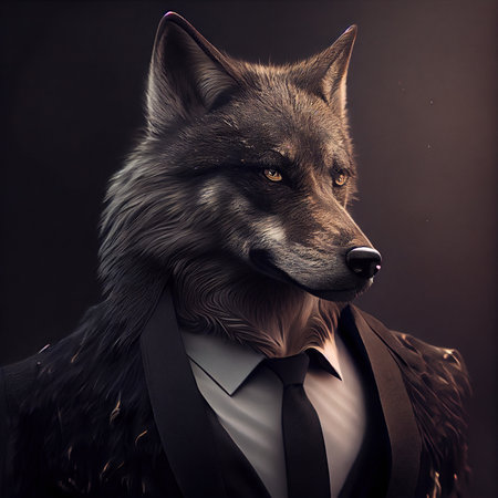 Wolf dressed in a formal suit. Generative AIの素材