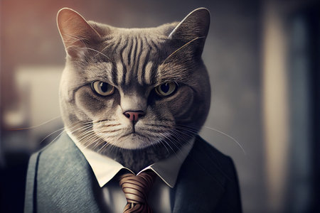 Cat dressed in a formal suit. Generative AIの素材