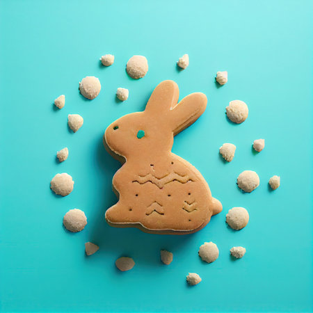 Cookie in a shape of easter rabbit, minimalist style. Generative AIの素材