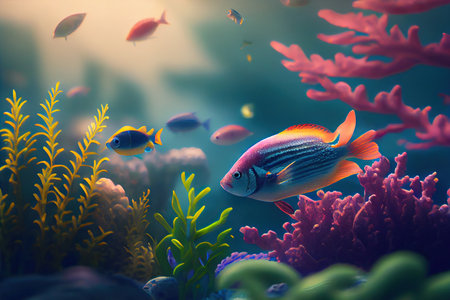 Colorful tropical fish swimming in the ocean. Generative AIの素材
