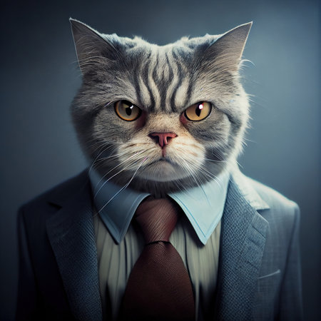 Cat dressed in a formal suit. Generative AIの素材
