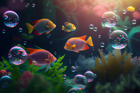 Colorful tropical fish swimming in the ocean. Generative AIの素材