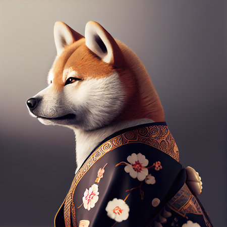 Portrait of shiba inu wearing kimono. Generative AIの素材