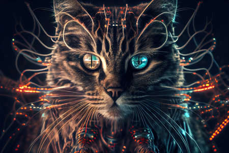 Mysterious cat hacker. Generative AIの素材