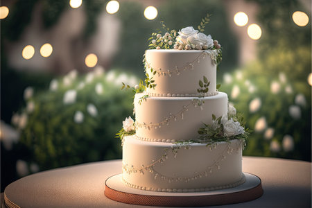 Elegant layered wedding cake. Generative AIの素材