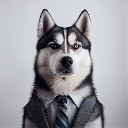 Husky dressed in a formal suit. Generative AIの素材