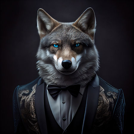 Wolf dressed in a formal suit. Generative AIの素材