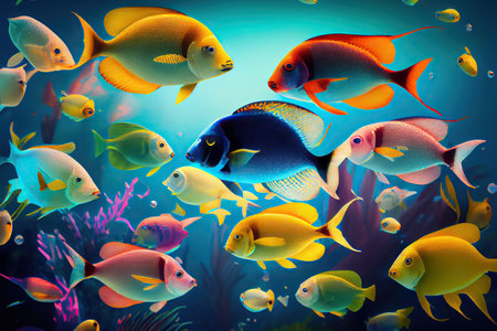 Colorful tropical fish swimming in the ocean. Generative AIの素材