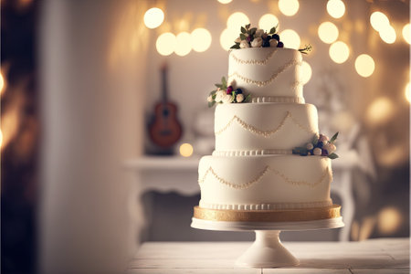 Elegant layered wedding cake. Generative AIの素材