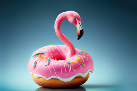 Flamingo donut funny illustration. Generative AIの素材