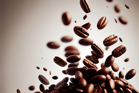 Flying coffee beans over white background. Generative AIの素材