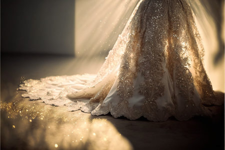 Elegant wedding dress , prom dress on hanger. Generative AIの素材