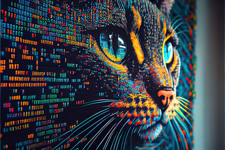 Mysterious cat hacker. Generative AIの素材