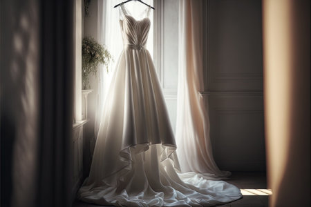Elegant wedding dress , prom dress on hanger. Generative AIの素材