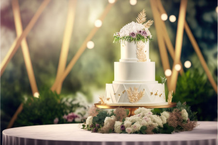 Elegant layered wedding cake. Generative AIの素材