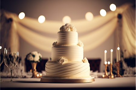 Elegant layered wedding cake. Generative AIの素材
