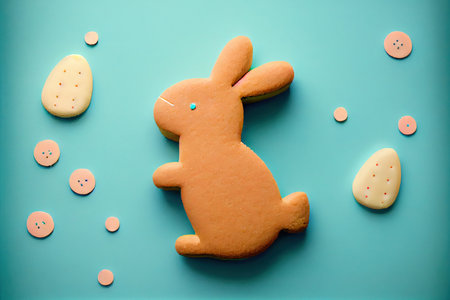 Cookie in a shape of easter rabbit, minimalist style. Generative AIの素材