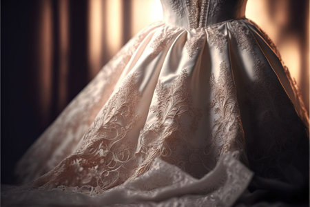 Elegant wedding dress , prom dress on hanger. Generative AIの素材
