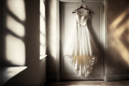 Elegant wedding dress , prom dress on hanger. Generative AIの素材