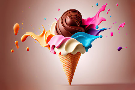 Flying splash of ice cream and miscellaneous sweets. Generative AIの素材