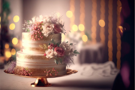 Elegant layered wedding cake. Generative AIの素材