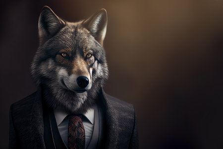 Wolf dressed in a formal suit. Generative AIの素材