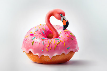 Flamingo donut funny illustration. Generative AIの素材