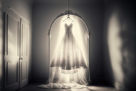 Elegant wedding dress , prom dress on hanger. Generative AIの素材