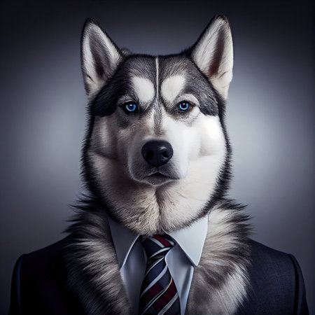 Husky dressed in a formal suit. Generative AIの素材