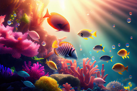 Colorful tropical fish swimming in the ocean. Generative AIの素材