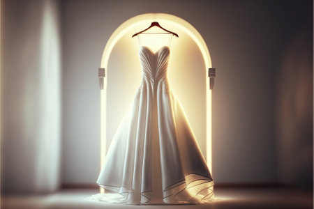 Elegant wedding dress , prom dress on hanger. Generative AIの素材