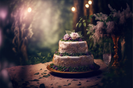 Elegant layered wedding cake. Generative AIの素材