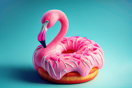 Flamingo donut funny illustration. Generative AIの素材