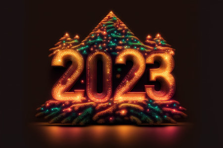 New Year 2023 celebration font. yellow electric style. Generative AIの素材