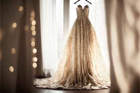 Elegant wedding dress , prom dress on hanger. Generative AIの素材