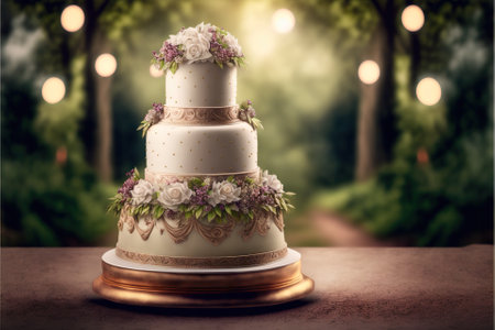 Elegant layered wedding cake. Generative AIの素材