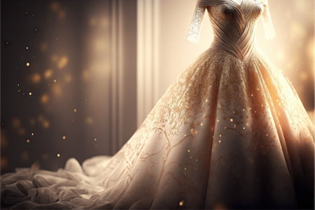 Elegant wedding dress , prom dress on hanger. Generative AIの素材